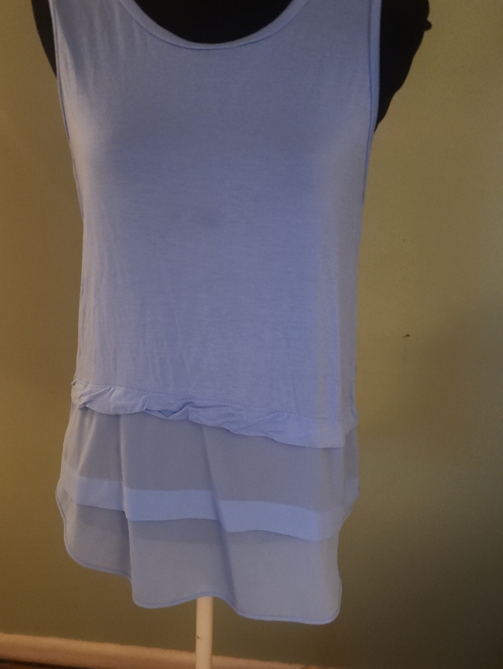 Michael Kors Light Blue Layered Chiffon Hem Tank Top